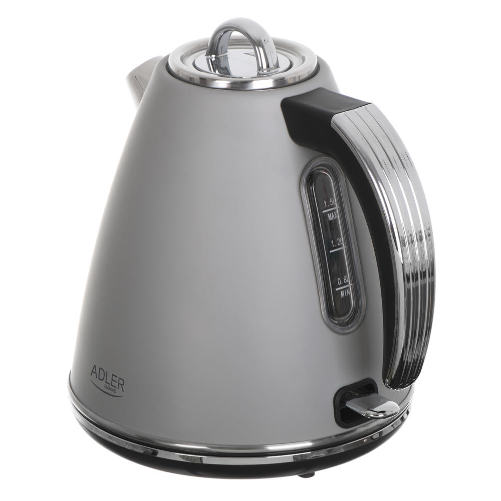 Adler AD 1343 Wasserkocher in Grau, 1,5 Liter, 2200 Watt, aus Edelstahl mit drehbarem Sockel