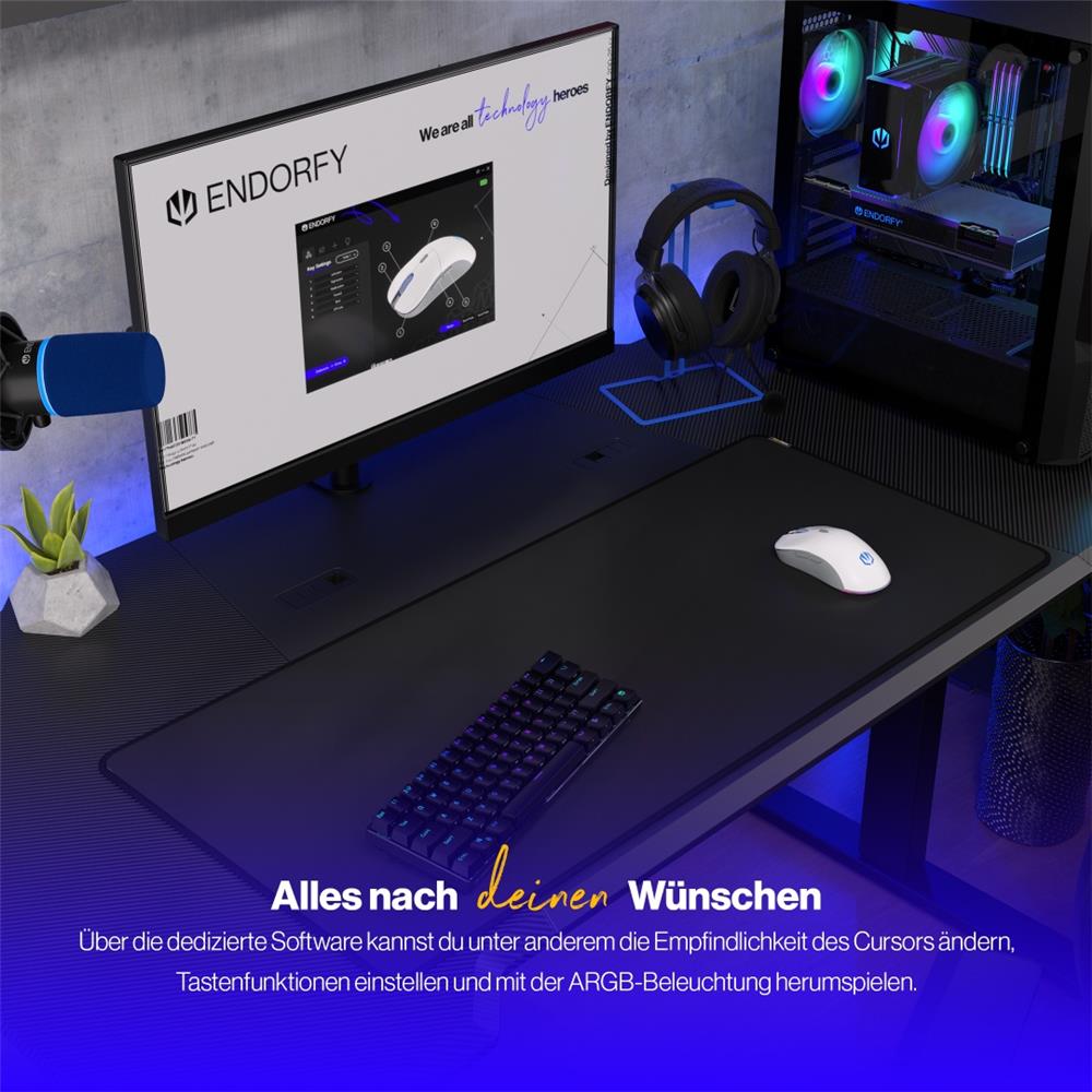 ENDORFY Gem Plus Wireless OWH EY6A015, Weiß, Gaming Maus, Kabellos, Ultraleicht