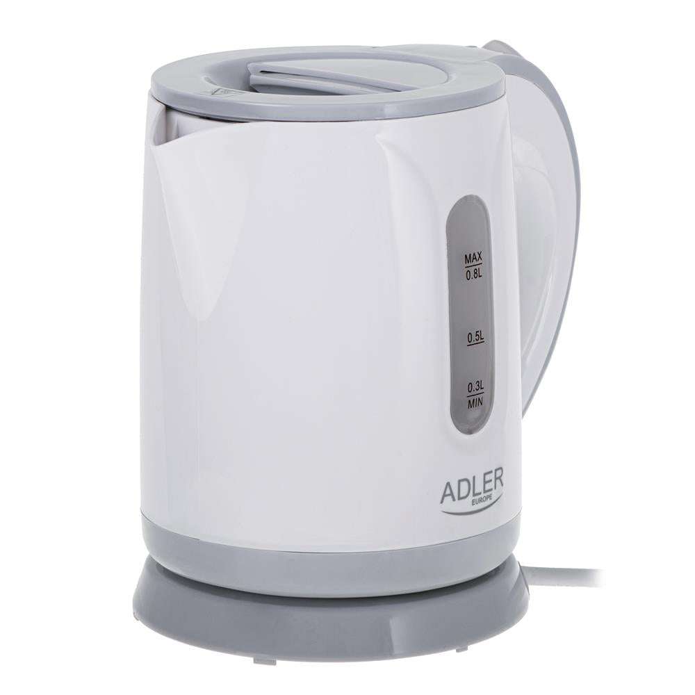 Adler AD 1371g Wasserkocher in Weiß/Grau, 0,8 Liter, 850 Watt, mit 360 Grad drehbarem Sockel