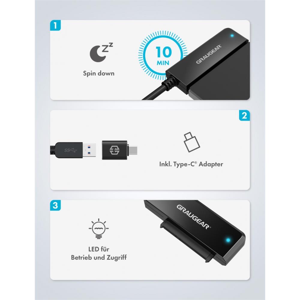 GRAUGEAR USB 3.2 Adapter für 2,5" SATA HDD/SSD