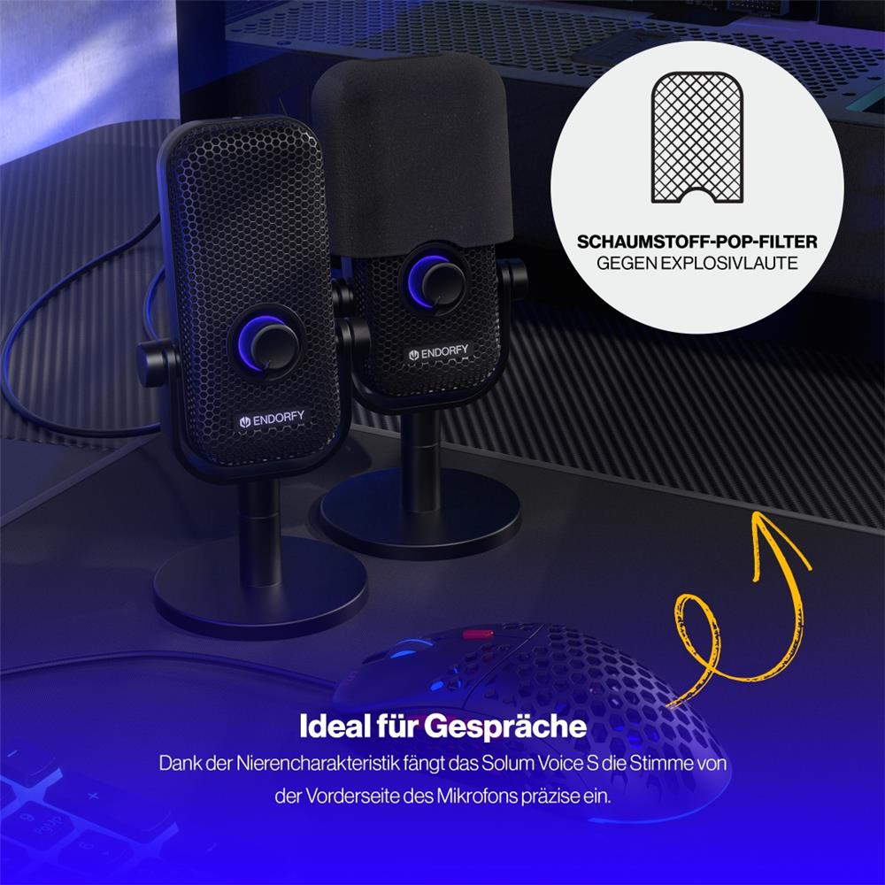 ENDORFY Solum Voice S (schwarz, USB-C), Mikrofon, Beleuchtet, Klinke, Mute-Button