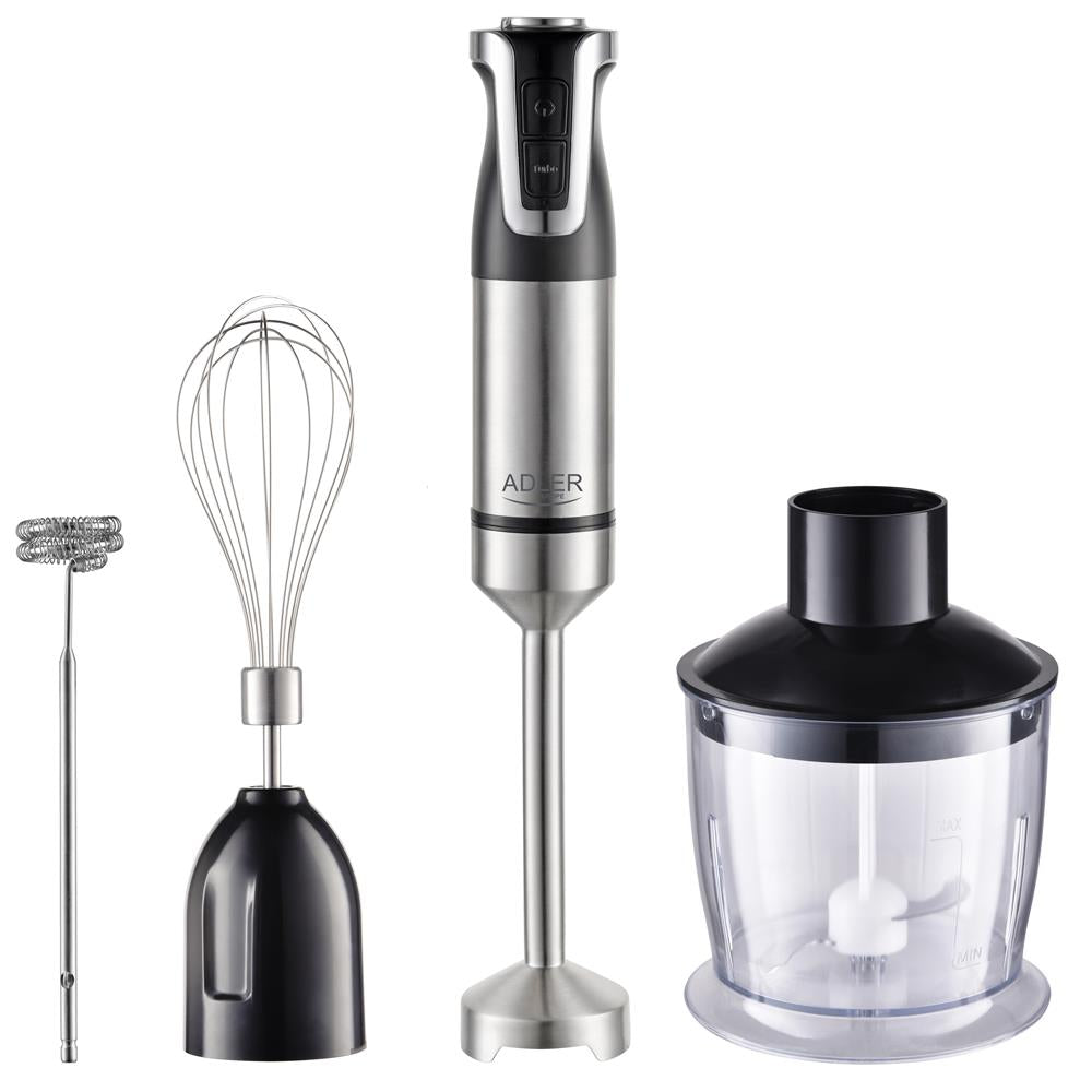 Adler AD 4627 Stabmixer Set elektrischer Handmixer Schneebesen Milchaufschäumer Turbo Funktion silber