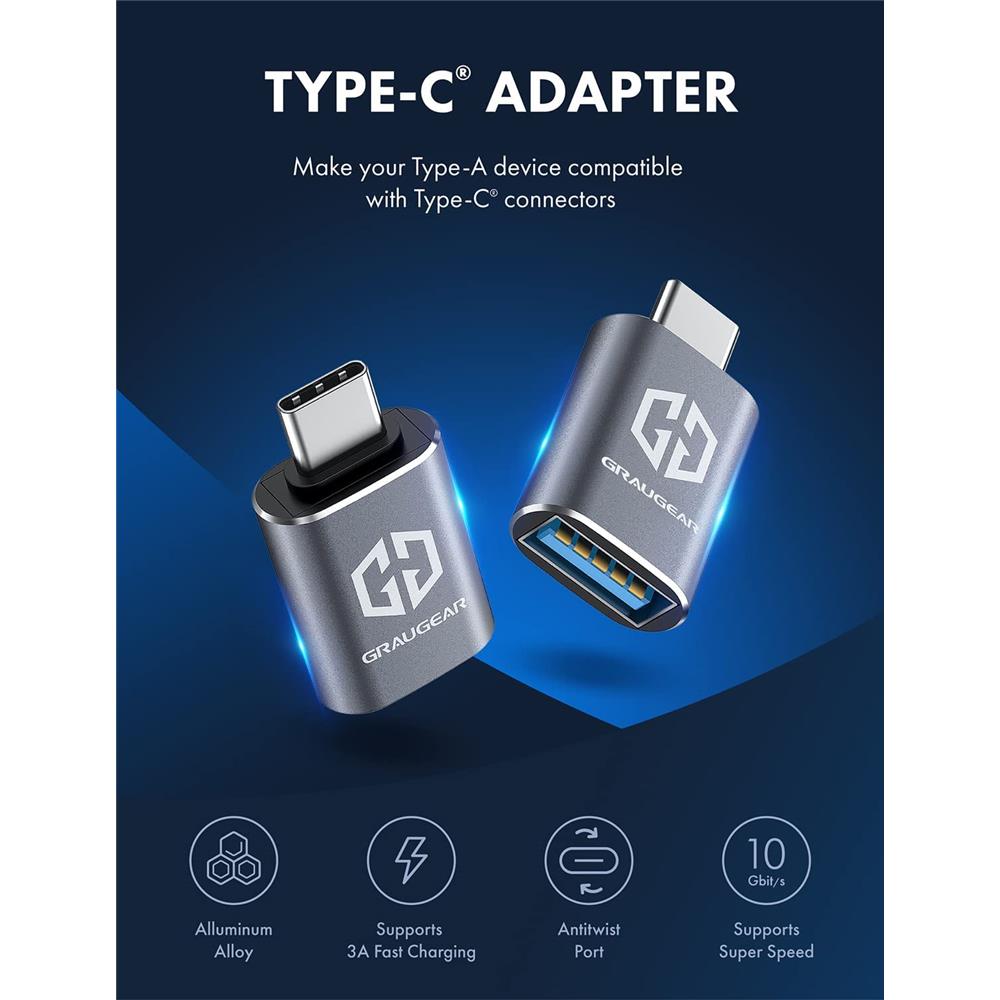 GRAUGEAR USB 3.2 Gen2 Type-C Adapter, Type-A Buchse zu Type-C Stecker, 2 Stück