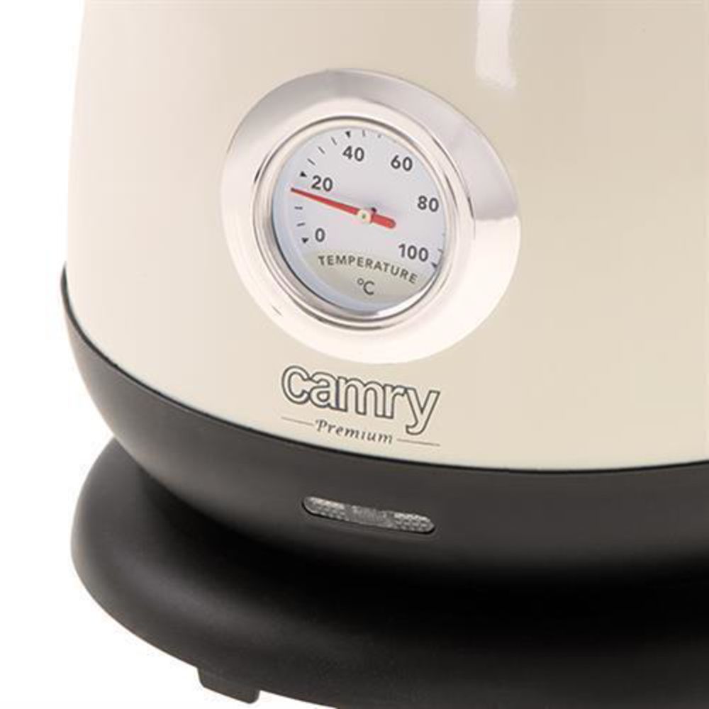 Camry CR 1344 creme Elektrischer Wasserkocher mit Thermometer 1,7L Edelstahl Wasserstandsanzeige