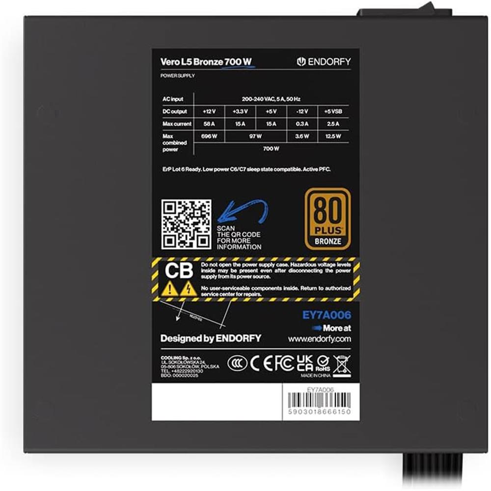 ENDORFY Vero L5, 700 Watt PC-Netzteil, 80 Plus® Bronze | EY7A006