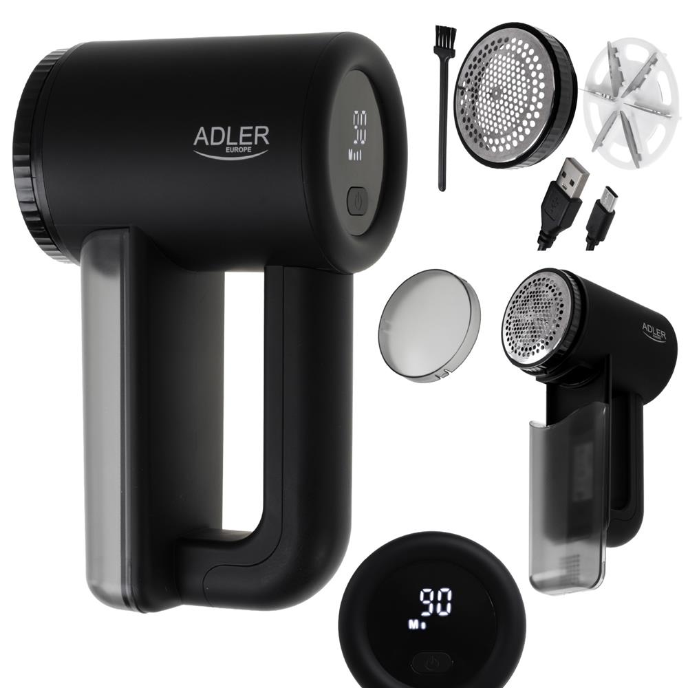 Adler AD 9617 Fusselentferner LCD schwarz – 3 Geschwindigkeiten & USB-Ladung