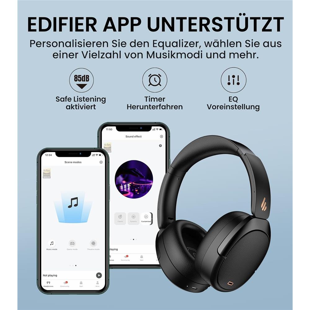 Edifier WH950NB – Premium Kabellose Over-Ear Kopfhörer mit aktiver Geräuschunterdrückung, Schwarz