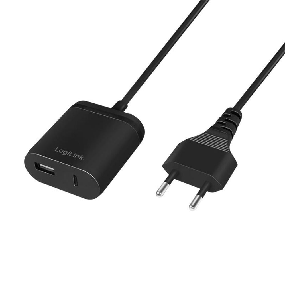 LogiLink USB-Stromadapter mit 1,5m Festkabel 1x USB-A-Buchse 1x USB-C-Buchse 12 W Schwarz