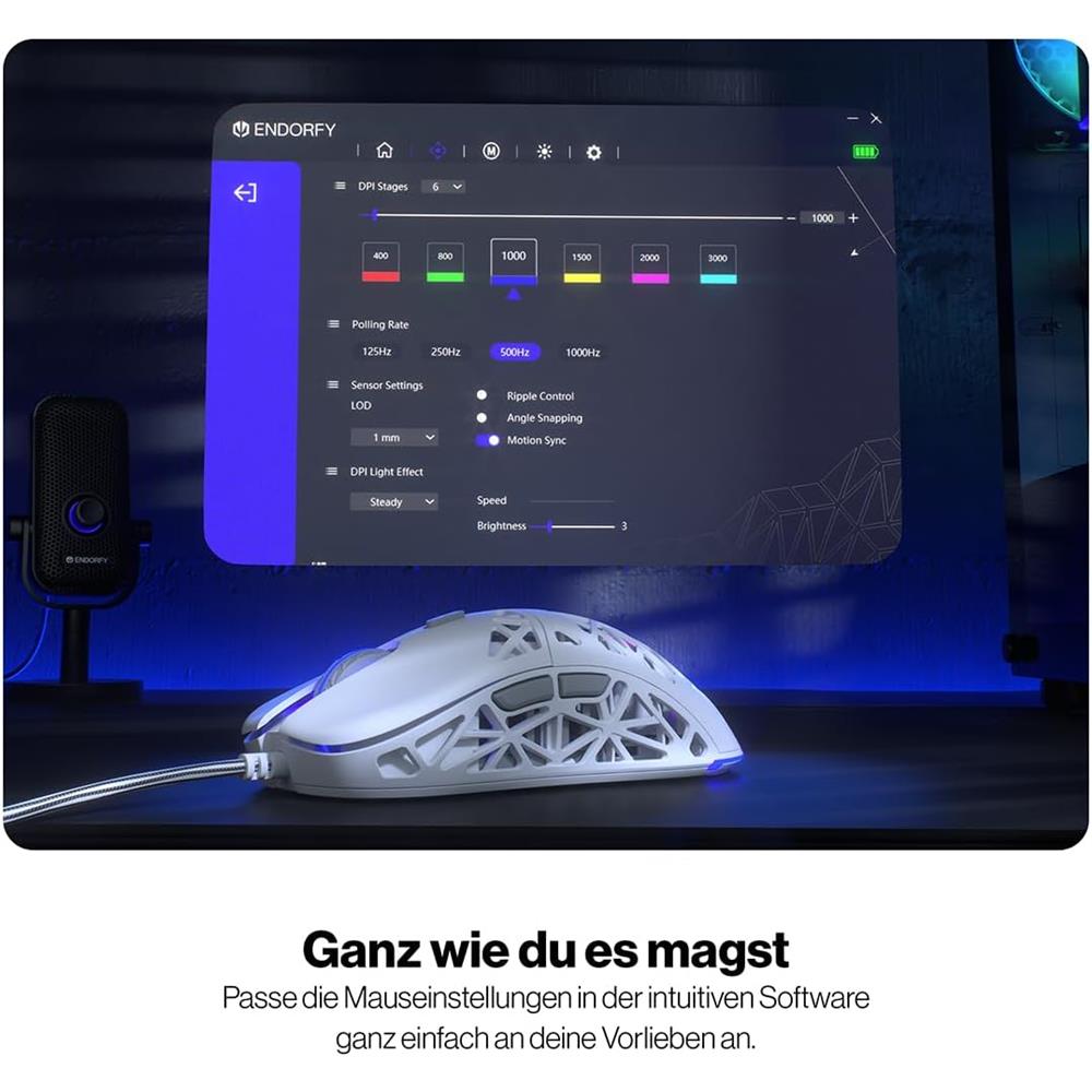 ENDORFY LIV Onyx White, Gaming Maus, kabelgebunden, Ultraleicht (69 g), Weiß, 12.000 DPI, ARGB