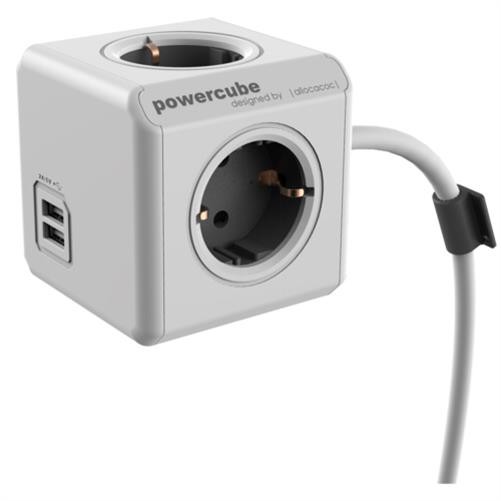 allocacoc PowerCube Extended USB inkl. 3 m Kabel grau Type F