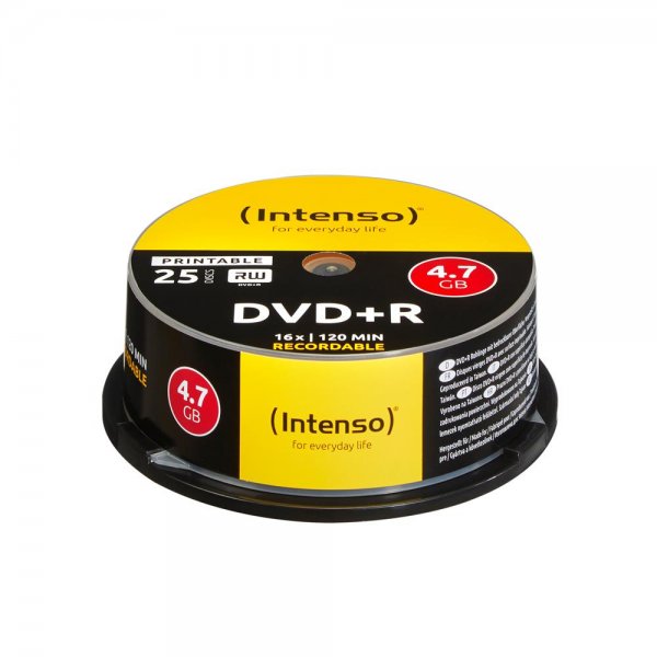 Intenso DVD+R 4,7GB/120 min. Printable bedruckbar Cakebox/Spindel mit 25 Discs Rohlinge
