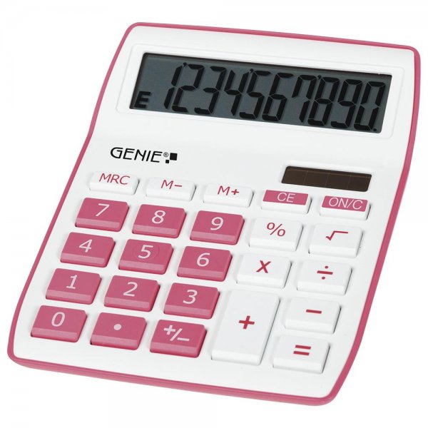 GENIE Tischrechner 840 P Dual Power Solar Batterie Bürorechner 10 stelliger Taschenrechner Pink Weiß