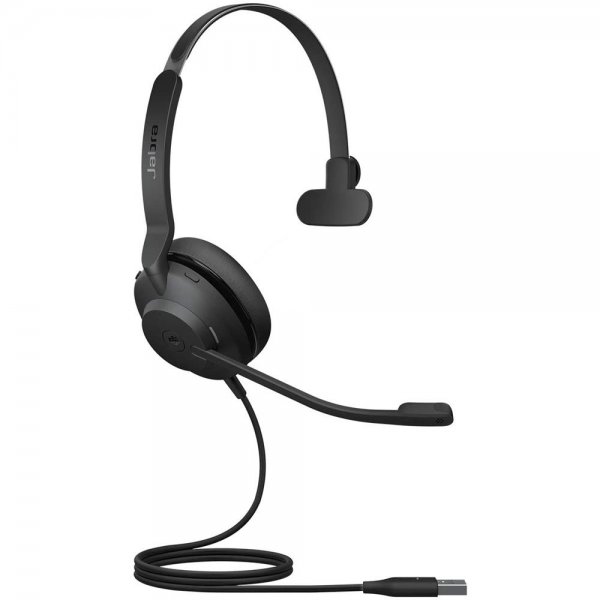 Jabra Evolve2 30 Headset – Mono Kopfhörer mit Noise Cancelling – UC zertifiziert – mit 2-Mikrofon Anruf-Technologie – USB-A Kabel – Schwarz