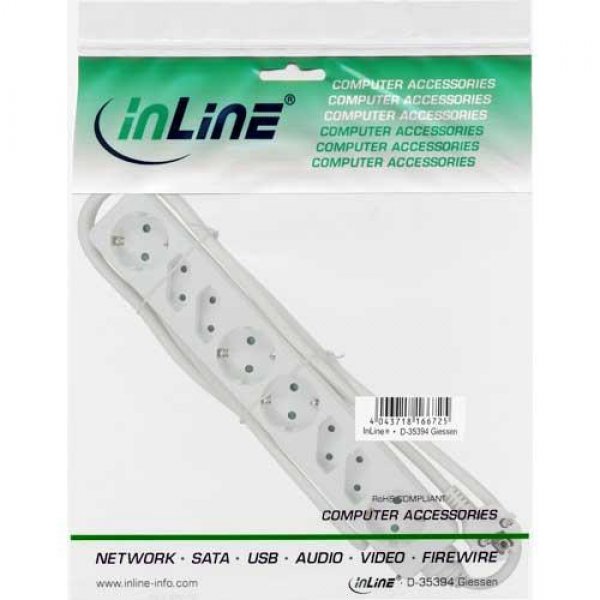 InLine InLine® Steckdosenleiste, weiß, 8-fach, 4xSchutz # 16481W
