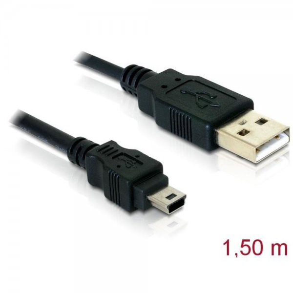 DeLock Kabel USB 2.0 mini B 5pin zu USB A Stecker 1,5m # 82252