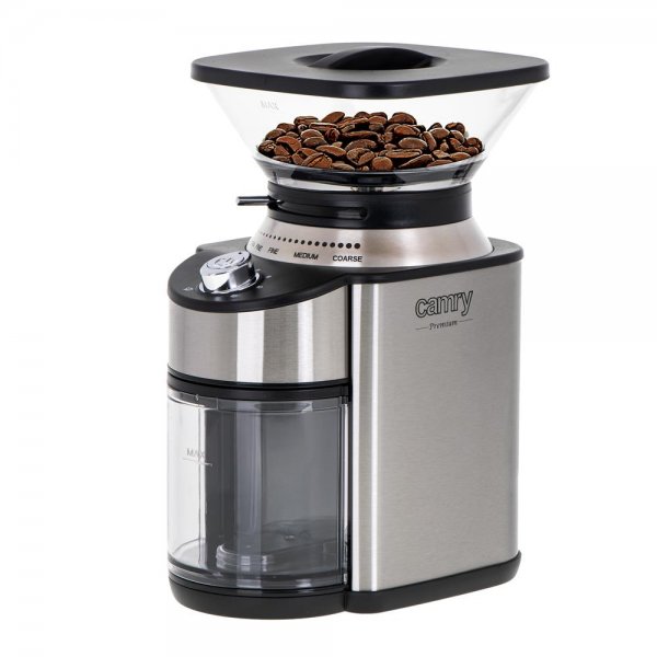 Camry CR 4443 Elektrische Kaffeemühle mit Kegelmahlwerk Edelstahl 230 g Kaffeebohnen-Behälter