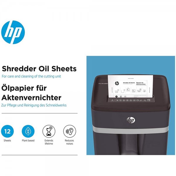 HP Ölpapier für Aktenvernichter 12er Pack Schiermittelblätter Ölblätter Aktenvernichterpflege