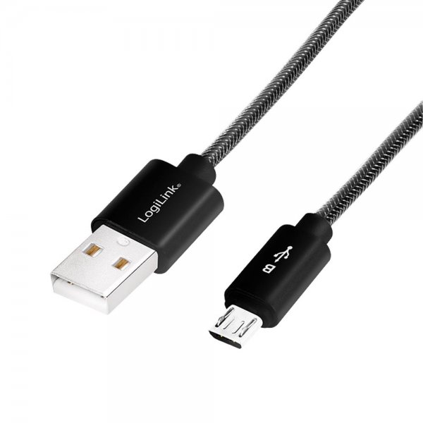 LogiLink CU0132 USB 2.0-Kabel, USB-A/M zu Micro-USB/M, Nylon, Alu, schwarz, 1 m