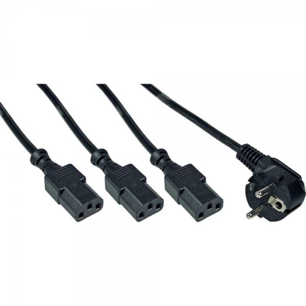 InLine Netz-Y-Kabel 1x Schutzkontaktstecker zu 3x Kaltgerätestecker 1,8m schwarz
