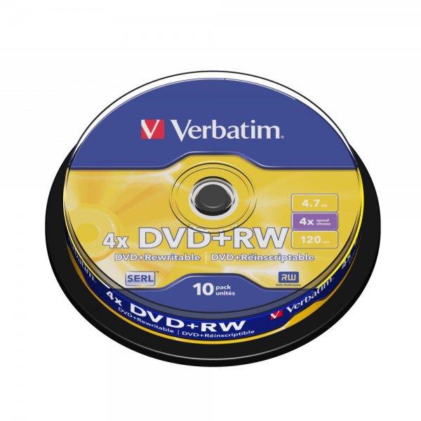 10x Verbatim DVD+RW Rohlinge 4,7GB 4x Speed Spindle 120 Minuten mattsilber