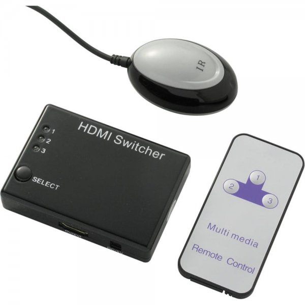 Schwaiger HDMI Umschalter Verteiler 3-fach automatisch mit Fernbedienung Switcher schwarz