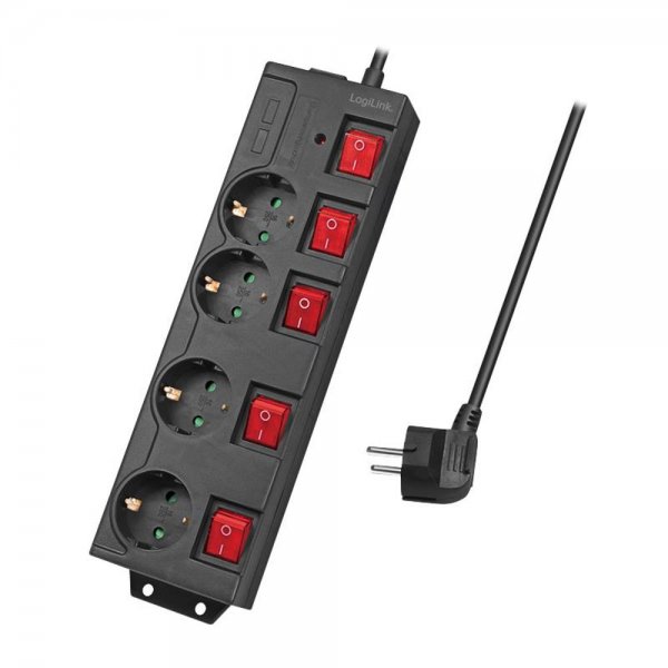 LogiLink LPS251 4-fach Steckdosenleiste mit 5 Schaltern schwarz IP20 Stromverteiler