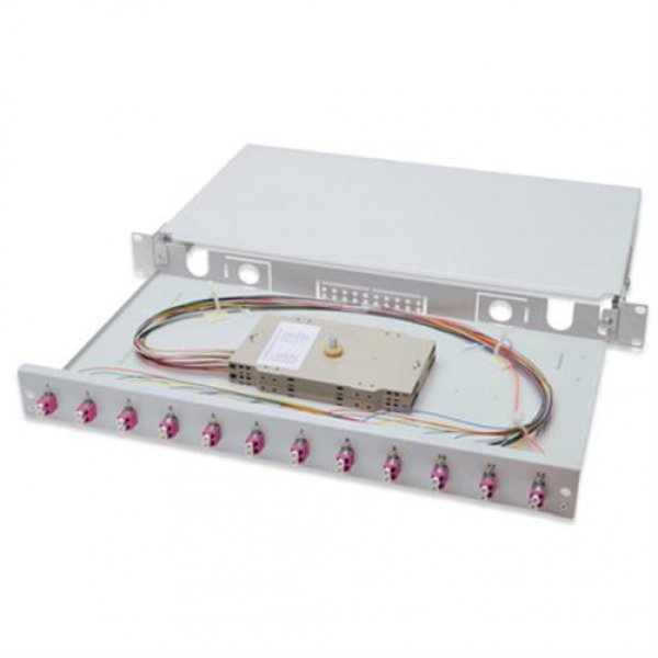 DIGITUS LWL Glasfaser Spleißbox 1HE bestückt 12x LC Duplex OM4 inkl Spleißkassette Pigtail Kupplung