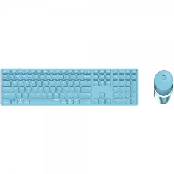 Rapoo 9850M kabelloses Tastatur-Maus Set Blau flaches Aluminium Design DE-Layout QWERTZ