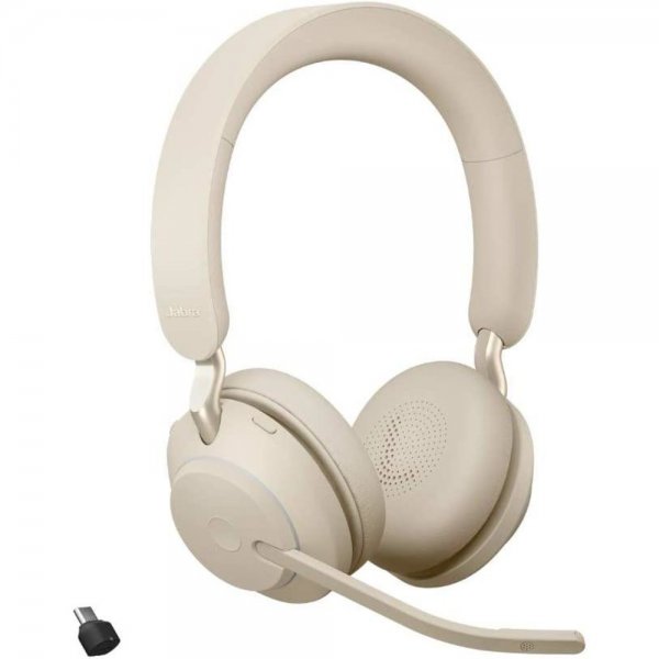 Jabra Evolve2 65 Wireless PC Headset Noise Cancelling Stereo Kopfhörer USB-C Bluetooth Adapter Beige