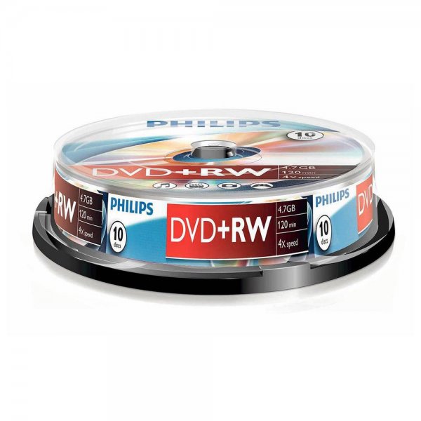 PHILIPS 10x DVD+RW 4,7GB 120min Video 4x Cake Box # DW4S4B10F/10