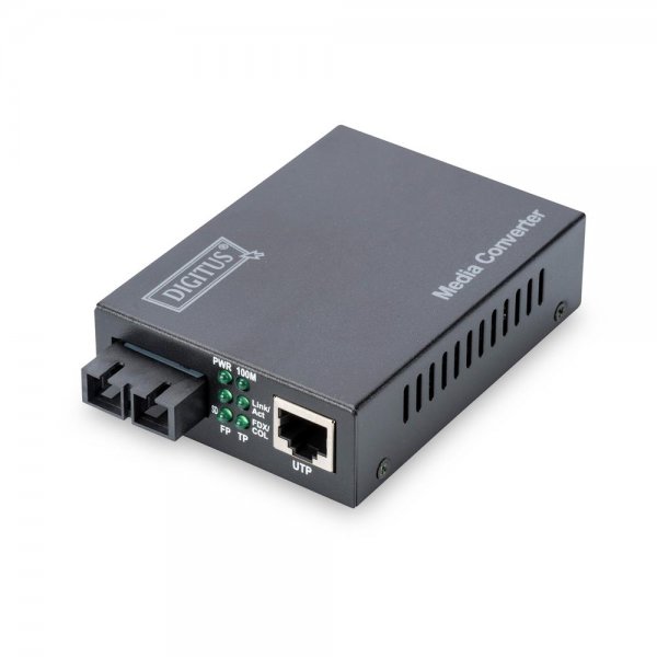 DIGITUS Fast Ethernet Medienkonverter RJ45 Singlemode SC Stecker 1310nm 20km Konverter Glasfaser
