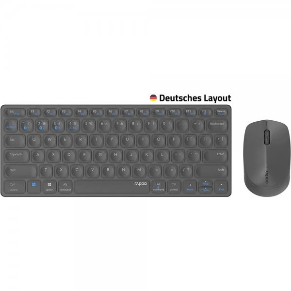 Rapoo 9600M Kabelloses Tastatur-Maus Set Deutsches-Layout QWERTZ Dunkelgrau flaches Aluminium Design