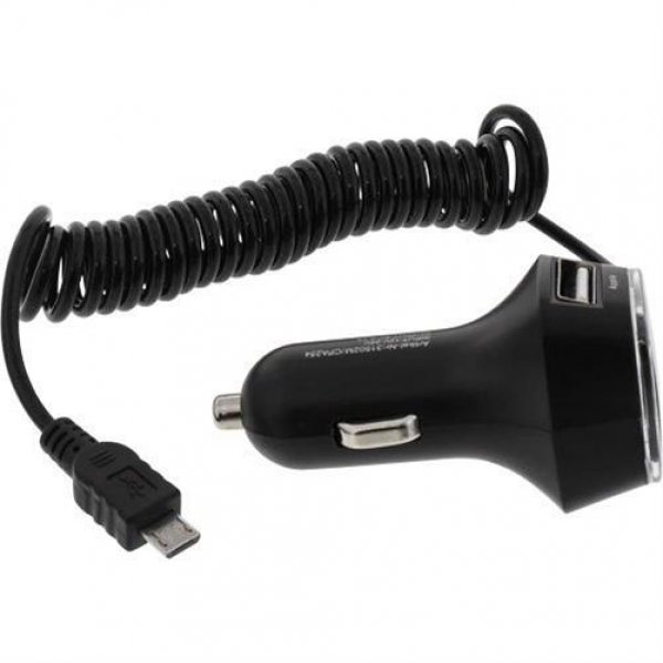 InLine® USB KFZ Ladegerät Stromadapter, 2x USB A + Micro USB 5pin Stecker