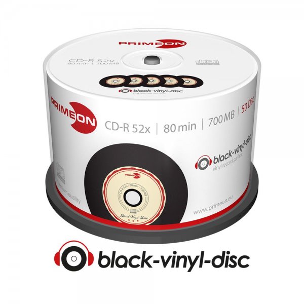 50x Top CD-R Rohlinge 80Min 700MB 52x Spindel black-vinyl-disc Retro Oberfläche