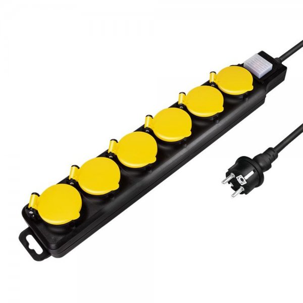 LogiLink Steckdosenleiste 6-fach mit Schalter 6x CEE 7/3 Outdoor 1,5 m schwarz/gelb Mehrfachstecker