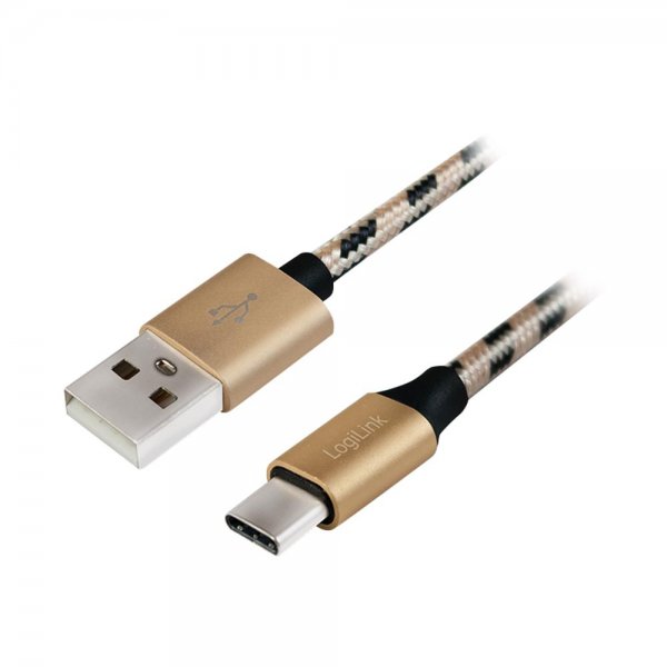 LogiLink CU0135 USB 2.0 Type-C Kabel, C/M zu USB-A/M, Nylon, schwarz/gold, 2 m