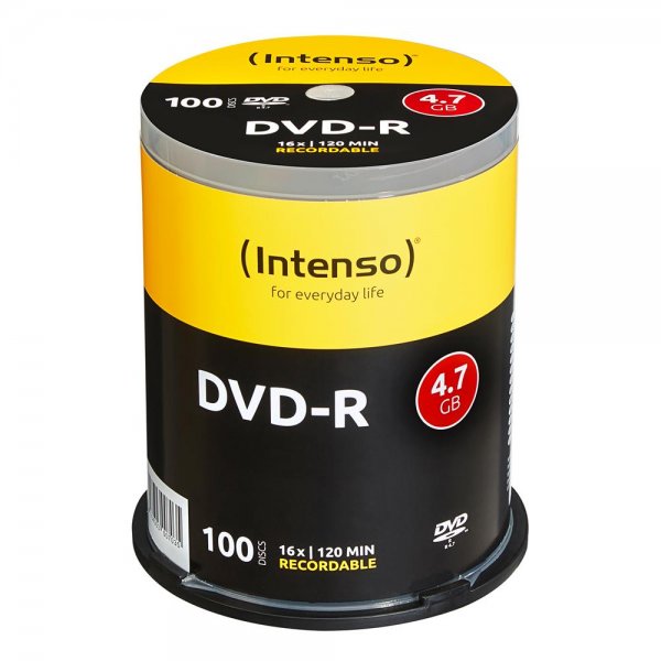 Intenso DVD-R 4,7GB/120 min. 16x Speed Cakebox/Spindel mit 100 Discs Rohlinge