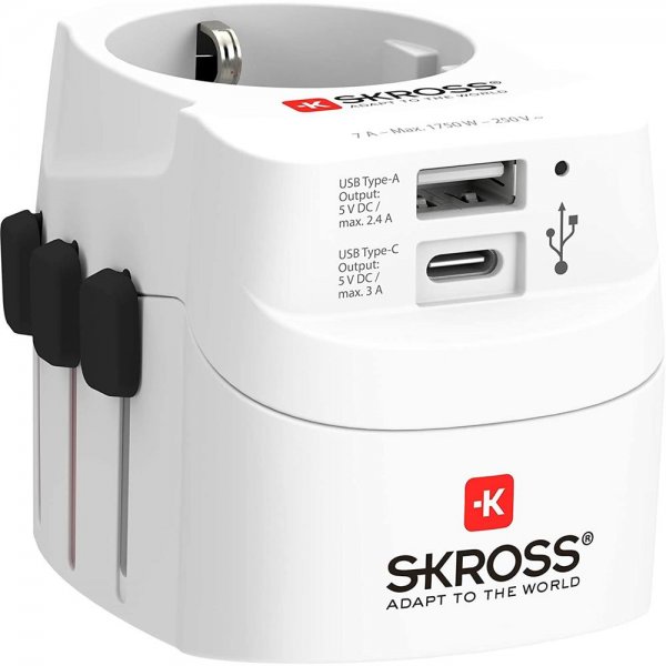SKROSS Reisestecker "PRO Light USB" (A/C) World Weiß Universal-Reiseadapter
