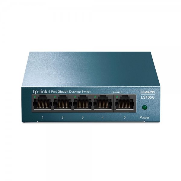 TP-Link LS105G 5-Port Gigabit Desktop Switch Unmanaged LiteWave Metallgehäuse Blau