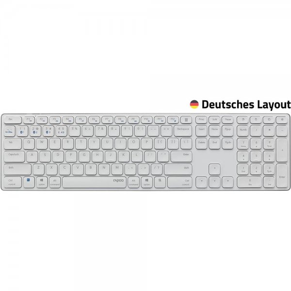 Rapoo E9800M kabellose Tastatur Weiß flaches Aluminium Design DE-Layout QWERTZ