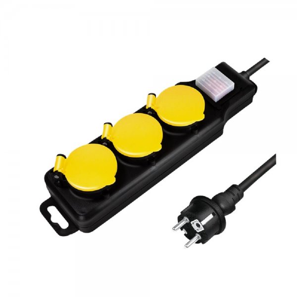 LogiLink Steckdosenleiste 3-fach mit Schalter 3x CEE 7/3 Outdoor 1,5 m schwarz/gelb