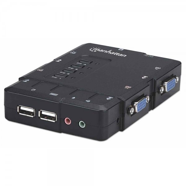 MANHATTAN 4-Port Kompakt-KVM-Switch mit Audio USB mit Kabeln und Audiounterstützung