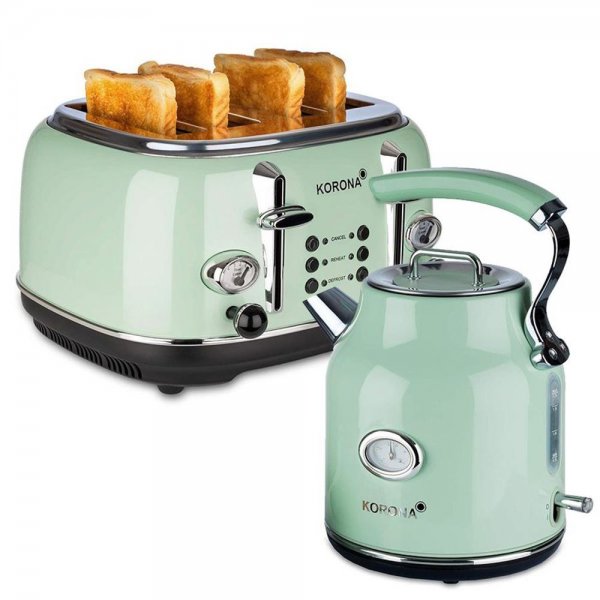 KORONA Frühstücksset Küchenset 4-Scheiben-Toaster + Wasserkocher Mint/Grün Vintage Retro Design