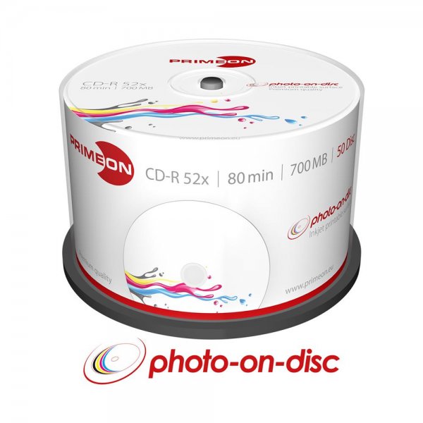 PRIMEON CD-R 80Min 700MB 52x Cakebox 50 Disc Inkjet Fullsize Printable Rohling