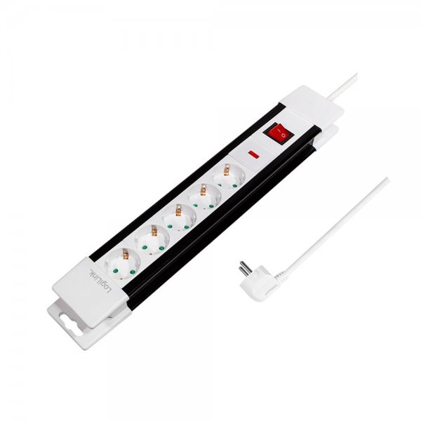 LogiLink Steckdosenleiste 5-fach Beleuchteter An/Aus-Schalter 3 m weiß/schwarz