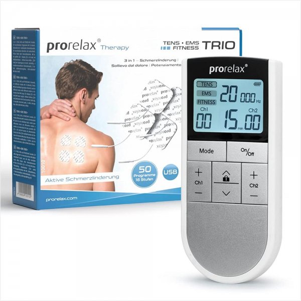 prorelax TENS EMS Trio Elektrostimulationsgerät Fitness zur Enstpannung 50 Programme 16 Intensitätsstufen