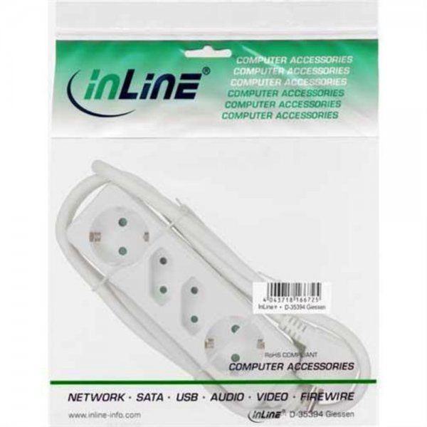 InLine ® Steckdosenleiste, weiß, 4-fach, 2xSchutzkontak # 16443W