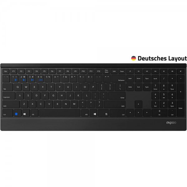 Rapoo 9500M kabelloses Tastatur Maus Set Bluetooth und 2.4 GHz 1600 DPI schwarz