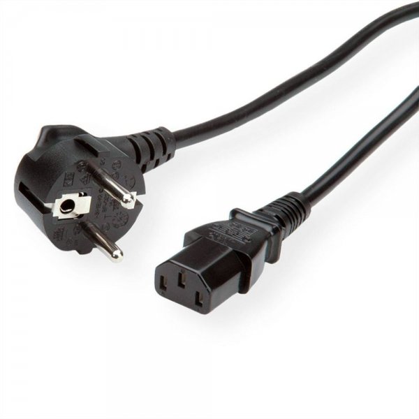 VALUE Netzkabel Schutzkontakt-Stecker gewinkelt an C13-Kaltgeräte-Buchse gerade schwarz 0,6 m