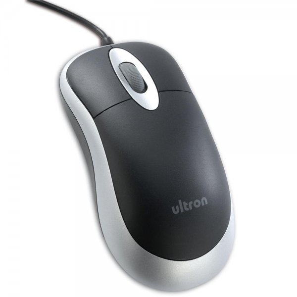 ultron 49308 UM-100 Basic Optical Mouse Optische Maus USB schwarz / silber PC-Maus Rechts / Links